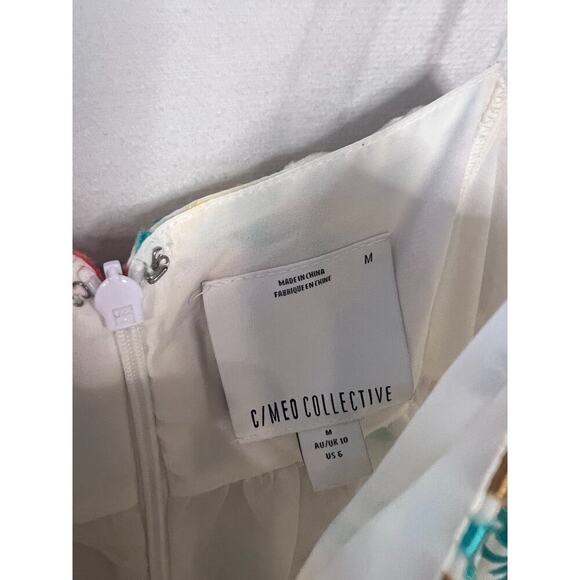 C/MEO Collective Maxi Dress Spaghetti Strap Size MED/6 White With Colorful Print - Picture 5 of 6